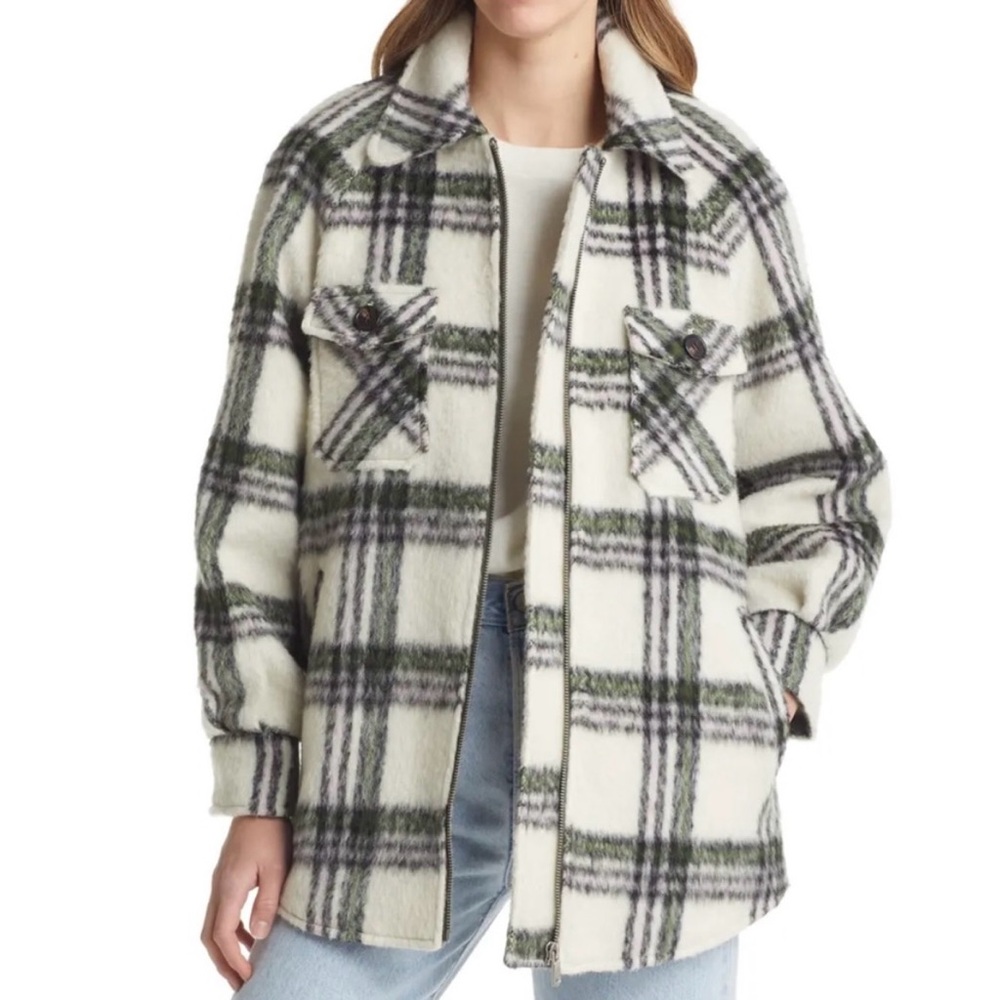 Avec Les Filles Plaid Zip Front Jacket - Cream/Pink/Olive - Women’s S - NWOT!
